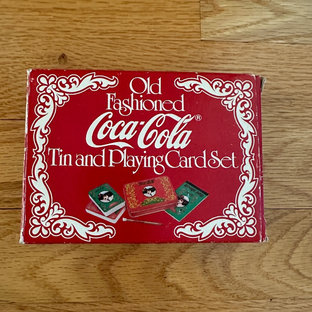 NIB Coca Cola Tin and Playing Card Set